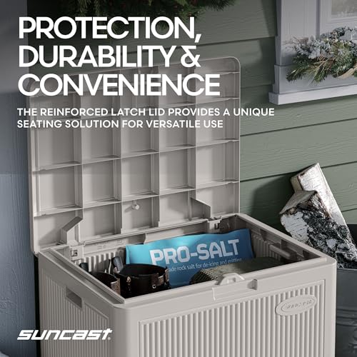 Suncast 22 Gal, Small Outdoor Storage Deck Box, Resin Reeded, French Gray