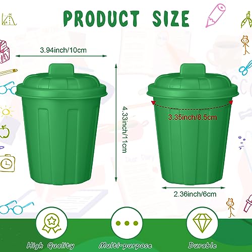 Zubebe 24 Pcs Green Mini Trash Can Mini Toy Garbage Can Small Desktop Storage Bin with Lids for Trash Party Favor Garbage Truck Birthday Decoration Party Supplies Home School Classroom