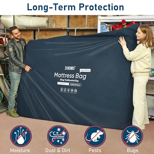 ZCHENBS® - King Mattress Bags for Moving, Waterproof Storage Bag with Zipper, Heavy-Duty 5 Mil Ultra-Thick California King Mattress Protector Cover for Moving, Reusable (Solid/Black, 1 Pack)
