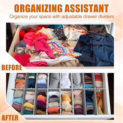 15 Pcs 5.12 Tall Drawer Divider Adjustable Drawer Organizer,Grey | DIY Deep Storage Organizer Separator with Fixed Buckle for Underwear Socks Dormitory Office Kitchen Bedroom