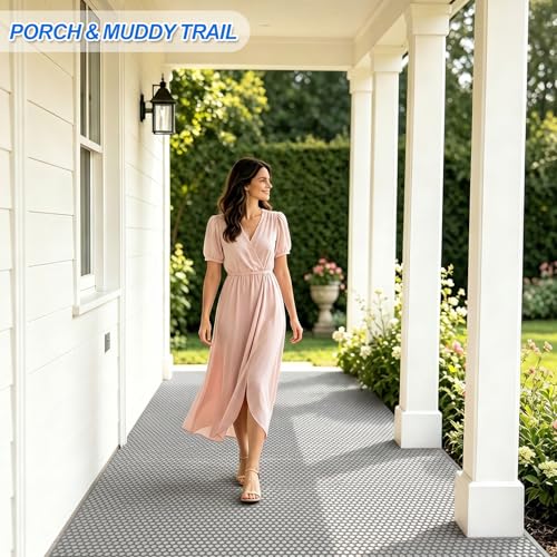 WochiTV Drainage Mat, 4mm PVC Hexagonal Non-Slip Pool Floor Mat, Anti-Fatigue Splash Matting for Swimming Pool, Patio, Garage, Bathroom, Kitchen - Heavy Duty Cuttable Roll, 3x4.9Ft Grey