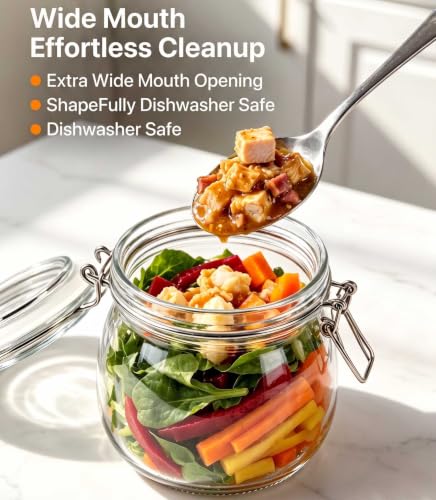 17 oz Glass Jars 4Pack with Airtight Lids,Wide Mou... (Clear | Glass, Silicone)