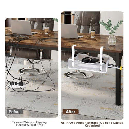 Extra Wide Under Desk Cable Management - 7inch No Drill Installation Cable Management Tray, Clamp/Screw Mount Desk Cable Management, Cable Management Tray for Office, Home((White, XL)