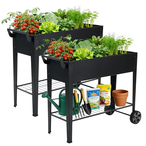 2-Pack 32" Tall Elevated Raised Garden Bed with Wh... (Charcoal | Metal)