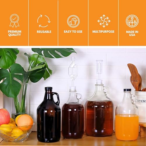 6-Pack Half-Gallon Glass Jug Set (64 oz) w/12 Poly... (6 Count | Clear | Glass)