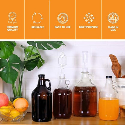 6-Pack Half-Gallon Glass Jug Set (64 oz) w/12 Poly... (6 Count | Clear | Glass)