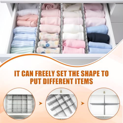 15 Pcs 5.12 Tall Drawer Divider Adjustable Drawer Organizer,Grey | DIY Deep Storage Organizer Separator with Fixed Buckle for Underwear Socks Dormitory Office Kitchen Bedroom