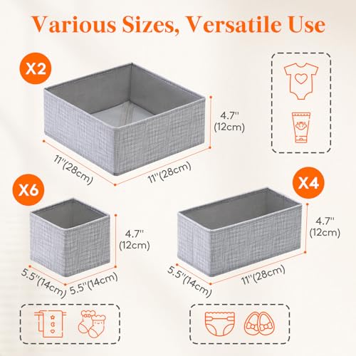 Lifewit Nursery Drawer Organizer for Clothes 12 Pack | Certified Child-safe Dresser Divider Storage Bins, Foldable Clothing Basket for Baby Clothes/Underwear/Sock/Diaper in Closet