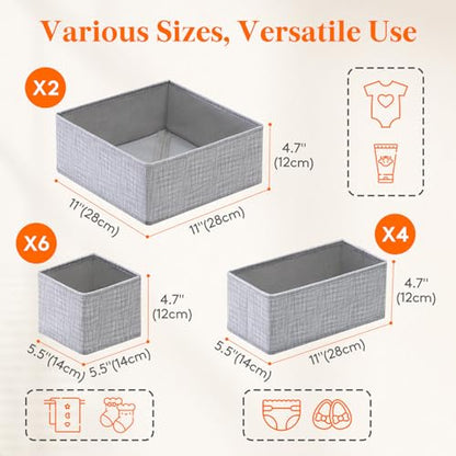 Lifewit Nursery Drawer Organizer for Clothes 12 Pack | Certified Child-safe Dresser Divider Storage Bins, Foldable Clothing Basket for Baby Clothes/Underwear/Sock/Diaper in Closet