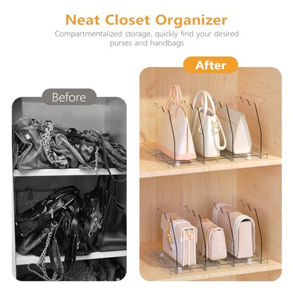 Ronlap Purse Storage Organizer for Closet Clear Shelf Dividers Rack, 2 Pack | Clear separators keep handbags, totes, clutches & purses upright & visible on shelves for closet storage and organization