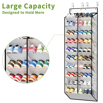 KEEPJOY 20-30 Pairs Over the Door Shoe Organizer, Mesh Hanging Shoe Rack for Door Storage with 20 Wide Deep Pockets,10-Tier White Door Shoe Holder Fits Sneakers, Boots.