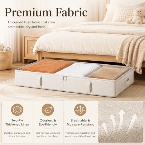 Side-Supported Under Bed Storage Containers, 6 Inc... (2 Count | Beige)