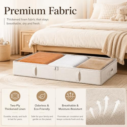 Side-Supported Under Bed Storage Containers, 6 Inc... (2 Count | Beige)