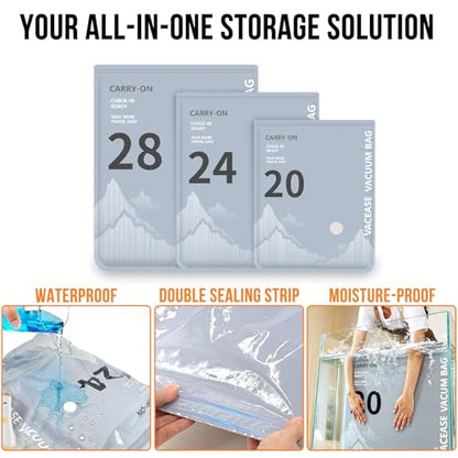 10Pack Travel Vacuum Storage Bags with Rechargeable Wireless Electric Pump - 5300Pa, 3 Sizes Space Saver Seal Bags Fit for Carry on Luggage Suitcase, Travel Essentials (10Pack Travel Sze)