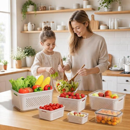 Fruit Storage Containers for Fridge with Removable Colander, 6 Pack