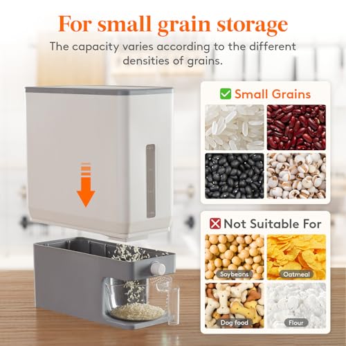 Lifewit Rice Dispenser 25 Lbs, Airtight Storage with Measuring Cup, Grey