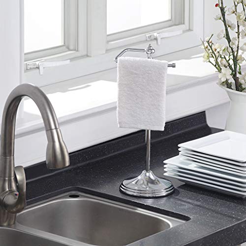 SunnyPoint Heavy Weight Classic Decorative Metal Fingertip Towel Holder Stand for Bathroom, Kitchen, Vanity and Countertops; Hanging Bar is 14.2" Height (Chrome, 15.6" x 5.6" x 5.6")