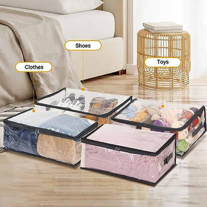 Fixwal Blanket Storage Bags 2 Pack Plastic Clothes Closet Organizer Clear | Clear Plastic, Zippered Closure, for Clothes Comforters Sweaters Blankets Sheets and Toys, Closet Storage