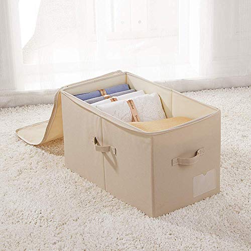 2pcs Zip Lidded Wardrobe Blankets Organizer Storage Bins, Folding & Sturdy | 22"X13"X12.6", clothing, duvets, sweaters, jeans organizer, foldable dustproof,washable,save space,3-side zip openning, rigid