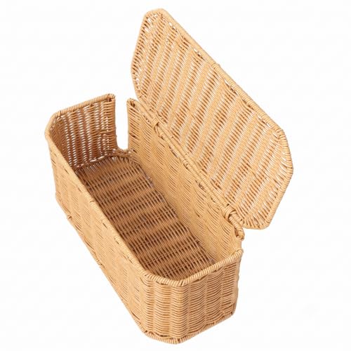 Large Cable Management Box with Lid, Wicker Basket Hides Power Strips, TV Boxes & Routers