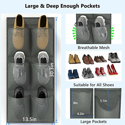2 Pack RV Shoes Storage, 12 Large Mesh Pockets Closet Door Hanging Shoe Rack Organizer Narrow Shoe Holder, Wall Mounted Shoes Rack with Sticky Mounts for Camper