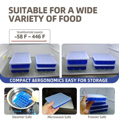 1 Tbsp & 2 Tbsp Silicone Freezer Molds - Perfect for Storing Garlic, Herbs, Ginger, Pesto, Tomato Paste, Lemon Juice,Vegetable Purees,Purees and More - Silicone Food Freezer Tray (Blue 2 Pack)