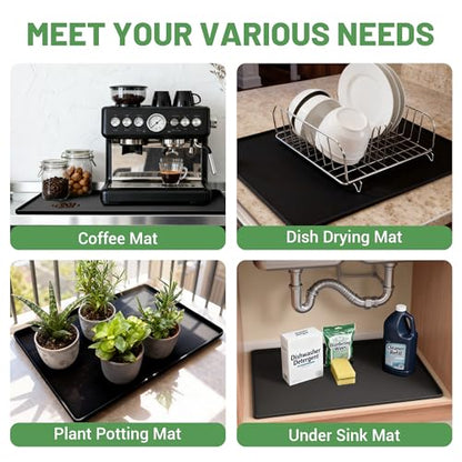 24-inch Coffee Mat - Heat Resistant Silicone for Coffee Bar & Kitchen Counter - Bar Mat for Countertops - Decor Under Espresso Machine & Makers (Black)
