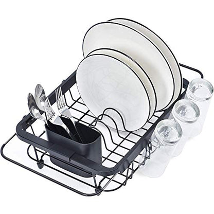 TOOLF Dish Drying Rack in Sink, Dish Drainer with Cup and Utensil Holder | Over The Sink Expandable Stainless Steel Strainer Dryer Rack for Small Kitchen, Counter Space Saving, Fast Drain, Rustproof