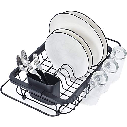 Dish Drying Rack in Sink, Dish Drainer with Cup an... (Black | Alloy Steel)