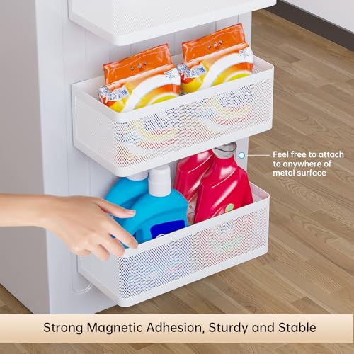 Magnetic Shelf for Washing Machine, White, L13.78in*W5.12in*H3.94in | Magnetic Organizer for Laundry, Hanging Basket Storage, Magnetic Fridge Shelves, Spice Rack for Refridgerator, 16.5-lb load