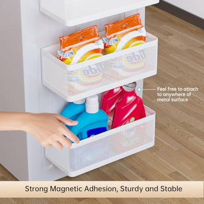 Magnetic Shelf for Washing Machine, White, L13.78in*W5.12in*H3.94in | Magnetic Organizer for Laundry, Hanging Basket Storage, Magnetic Fridge Shelves, Spice Rack for Refridgerator, 16.5-lb load