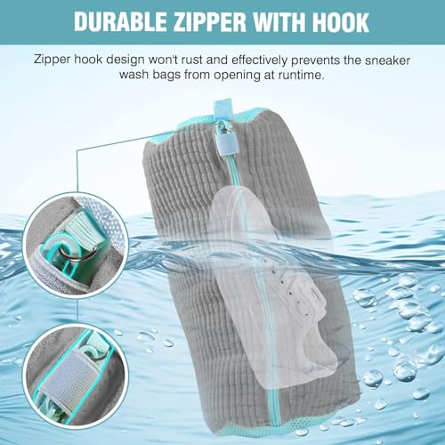 Shoe Washing Machine Bag with Adjustable Shoe Trees for Sneakers | 2 Pack Shoe Laundry Bags for Tennis Shoes, XXL Size, 4 Shoe Trees for Men & Women, Sturdy Zipper Hook, Premium Box Packaging