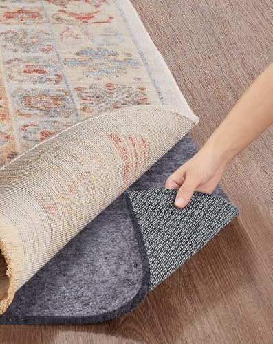 Veken Non Slip Cushioned Rug Pad Gripper, Felt and Silicone Backing, 8 x 10 Ft, 1/4 inch Thick Carpet Liner Protector Mat for Area Rugs and Hardwood Floors, with Over 99 Pcs Anti-Slip Strips Pattern