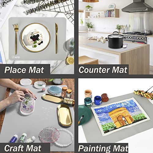 Extra Large Silicone Mat Kitchen Counter Heat Resistant Table Mat 36" x 24" | Place Mats, Countertop Protector , Thick Placemats Washable Silicone Mats for Kitchen Counter Dining Table Mat , Grey , Sapid