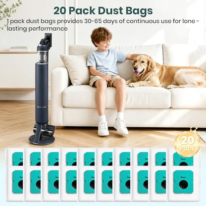 20 Pack VCA-ADB953 Bespoke Vacuum Bags(NOT Jet Bot),Compatible with Samsung Bespoke Jet Cordless Stock Vacuum Cleaner,Replacment for 2.8L Large Capacity Automatic Dust Collection Bags