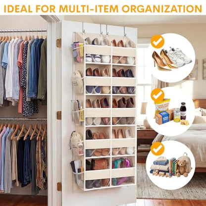 Over the Door Organizer 5 Tiers,Extra Large Behind Door Storage of 10 Compartments,80 lbs Weight Capacity Over the Door Storage, Door Hanging Organizer for Closet, Diaper Organizer, Beige