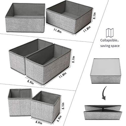 Foldable Underwear Drawer Organizer, Closet Dividers, Storage Box for Clothes, Socks (6 Bins, Gray)