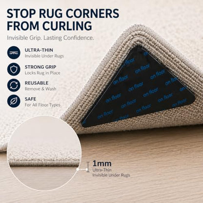 Corner Rug Grippers 12 Pack, Non Slip for Hardwood Tile Laminate, Reusable Adhesive