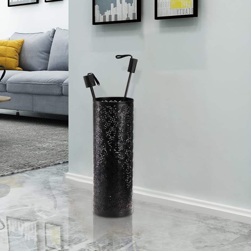 Hacaroa Metal Round Umbrella Stand Rack, Free Standing Umbrella Holder Bin, Canes Walking Sticks Holder for Entryway, Home, Office, Black