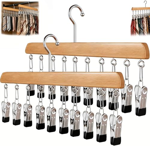 Closet Organizer with 10 Clips, 2 Pack Wooden Hang... (Primary Color | Wood)
