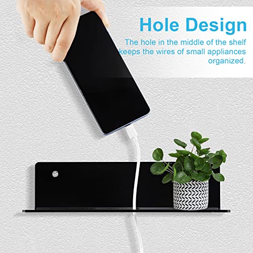 9 Inch Acrylic Floating Shelf No Drill Adhesive Wall Shelf Set of 4 for Funko Pop Storage, Floating Shelves Damage-Free Expand Wall Space for Living Room, Bathroom, Gaming Room, Office - Black