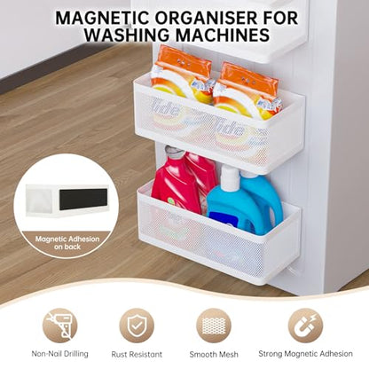 Magnetic Shelf for Washing Machine, White, L13.78in*W5.12in*H3.94in | Magnetic Organizer for Laundry, Hanging Basket Storage, Magnetic Fridge Shelves, Spice Rack for Refridgerator, 16.5-lb load