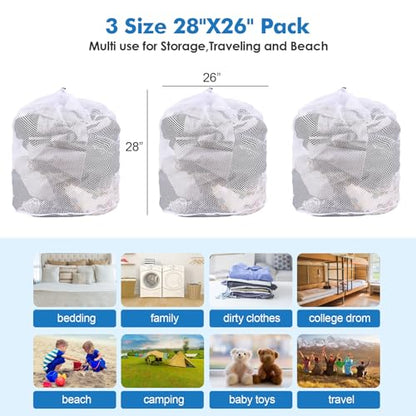 3 Pack XXL Mesh Laundry Bags for Delicates, Extra Large Laundry Wash Bags for Clothes,Bed Linen,Toys with Drawstring Closure Sturdy(3 XXLarge 28 x 26 Inches)