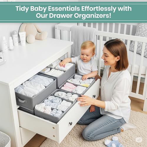 RFAQK 18 Pack Drawer Organizer Clothes-3 Sizes Dresser Organizer for Underwear Closet, Baby Clothes Organizer for Wardrobe-Foldable Fabric Drawer Dividers for Bedroom,Lingerie,Undies,Bra-Grey