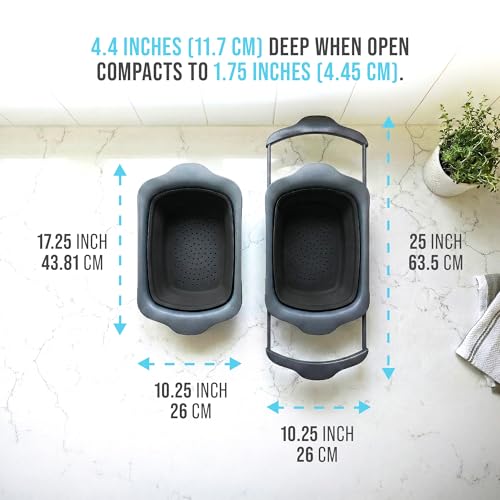 Comfify Over-the-Sink Colander with Handles – Sleek Plastic Black Kitchen Strainer for Pasta, Vegetables & Fruits – Space-Saving Design – 17.1 x 10.2 x 1.75 Inches