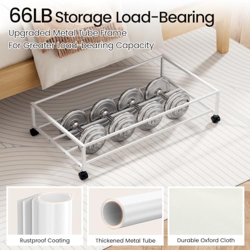 Yecaye Under Bed Storage with Wheels, 2 Pack Under Bed Storage Containers, 60L Underbed Shoe Storage with Clear Window & Label, Rolling Under Bed Metal Drawer for Clothes, Shoes, Books, Blankets