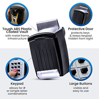 KeyGuard SL-591 Car Window Punch Button Lock Box, Black- Portable Key Storage Vault LockBox Fits House Keys, Car Keys, Fobs, Credit Cards/IDs + | Rideshare Keypad Safe Box, Digital Push Button Lock