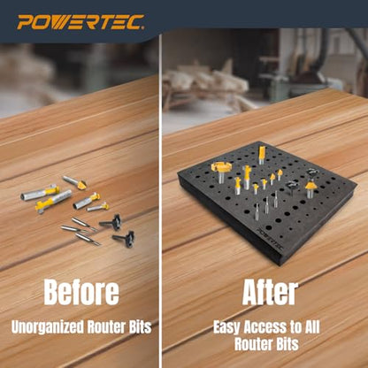 POWERTEC Router Bit Storage Inserts for 110 Bits, 50PCS 1/2" and 60PCS 1/4" Shank Router Bits, Routers Bit Holder, Bits Organizer with High Density Foam, Fits Toolbox, Drawer, Workstation (71046)
