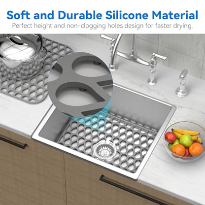 Silicone Sink Mat 2PCS TOOVEM Sink Protectors for Kitchen Sinks | 13.58 x 11.6 inch Sink Protectors for Kitchen Sinks, Folding Grid for Bottom of Farmhouse Stainless Steel Porcelain Sink