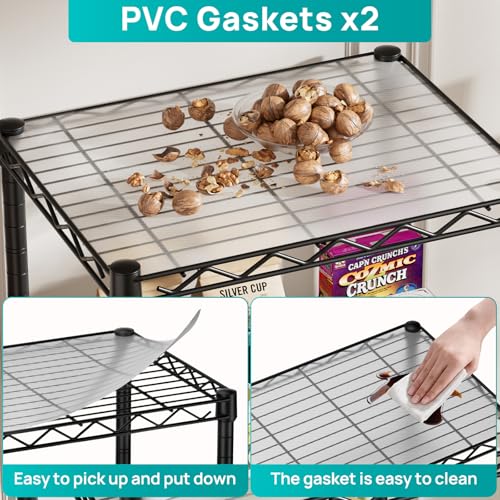 4 Small Shelves Storage Shelf Wire Shelving Unit Metal Shelf Adjustable Organizers Storage Shelving with Wheels for Bathroom Laundry Room Kitchen Pantry11.5”D x 17.3”W x 44.5”H Black